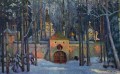 scénographie pour l’opéra de glinka ivan susanin monastère dans la forêt Konstantin Yuon